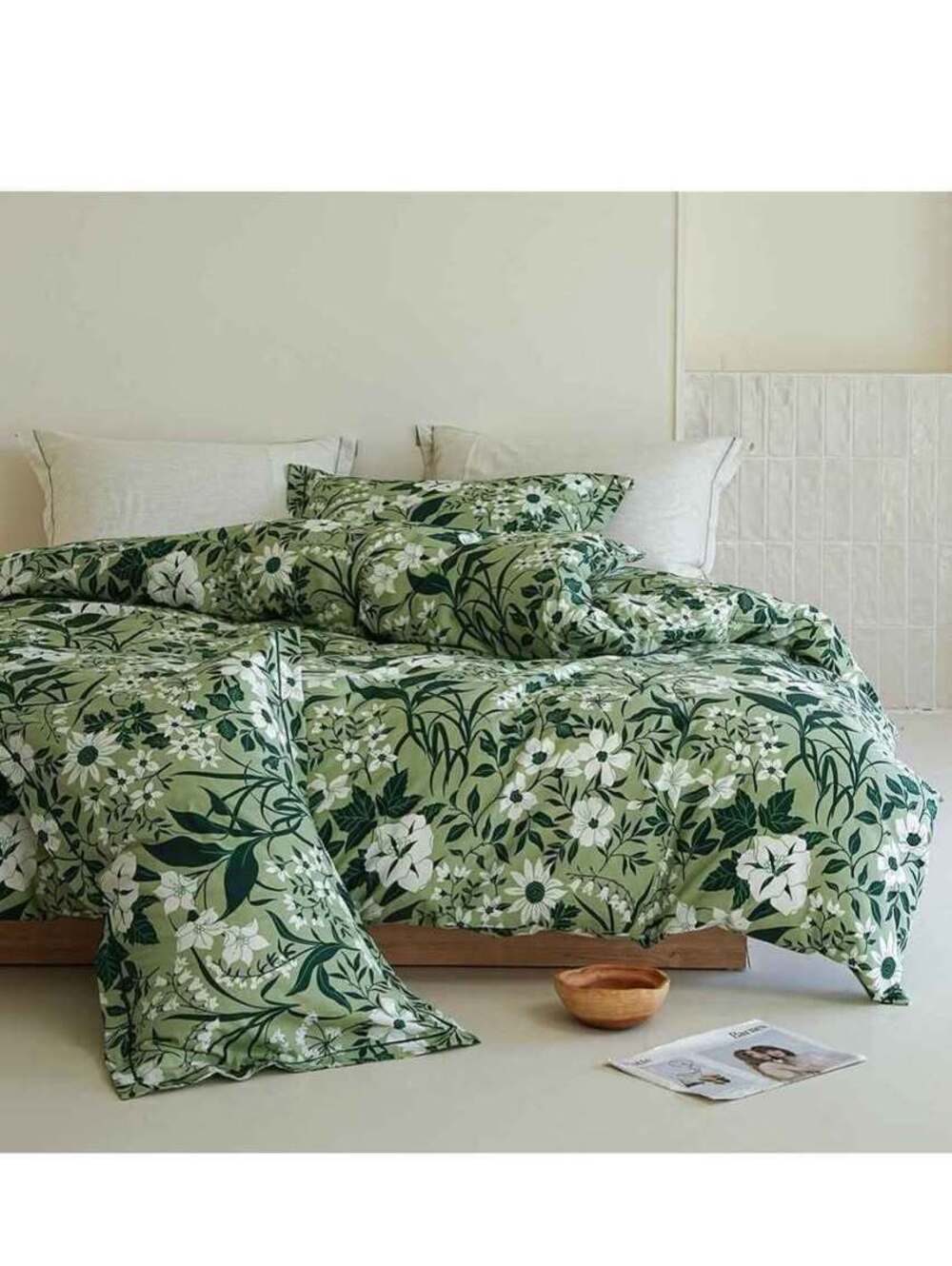 Floral Comforter King Size 100% Cotton Green Comforter Set 3pcs, Leaf Print Soft